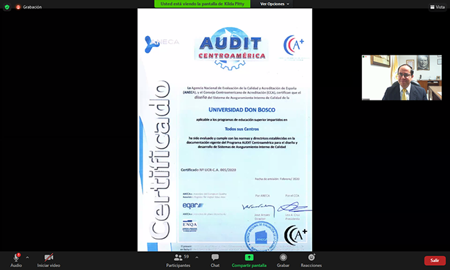 Universidad Don Bosco: pionera en recibir certificaci&oacute;n internacional del dise&ntilde;o de su Sistema Interno de Aseguramiento de Calidad de la Formaci&oacute;n