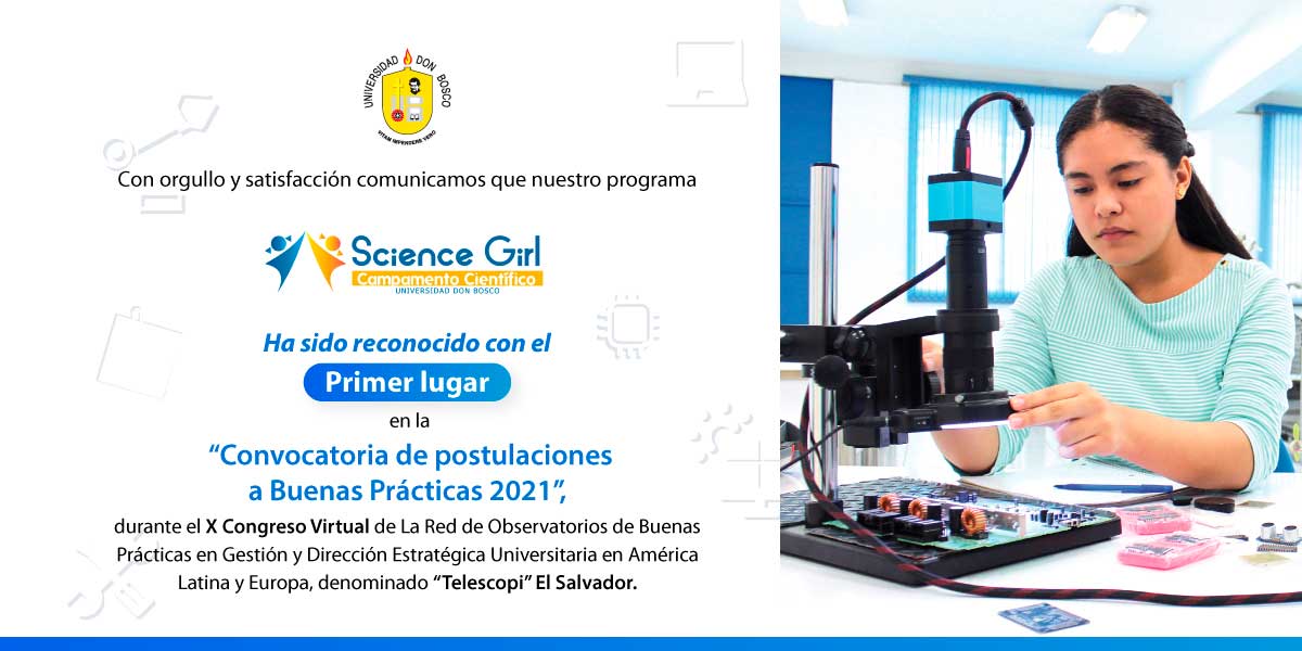 Science Girl Camp UDB obtiene primer lugar como buena práctica 2021 de la red Telescopi 