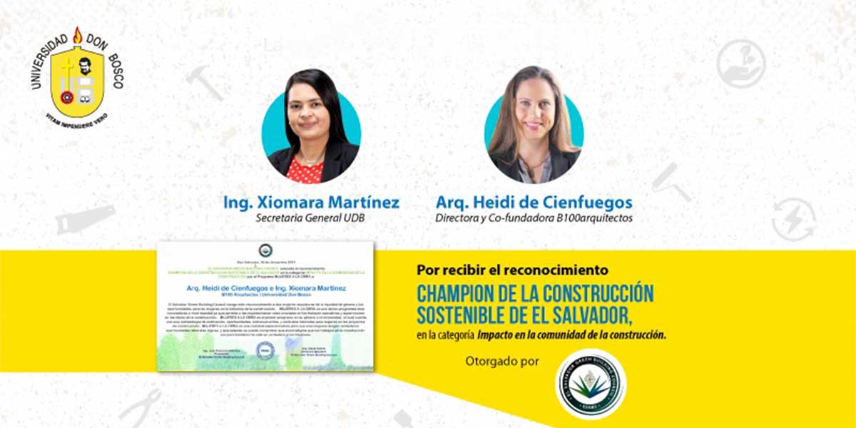 Programa MujerES a la obra de la UDB recibe premio Champions de la Construcción Sostenible 